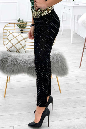 Leggings en velours avec clous Noir