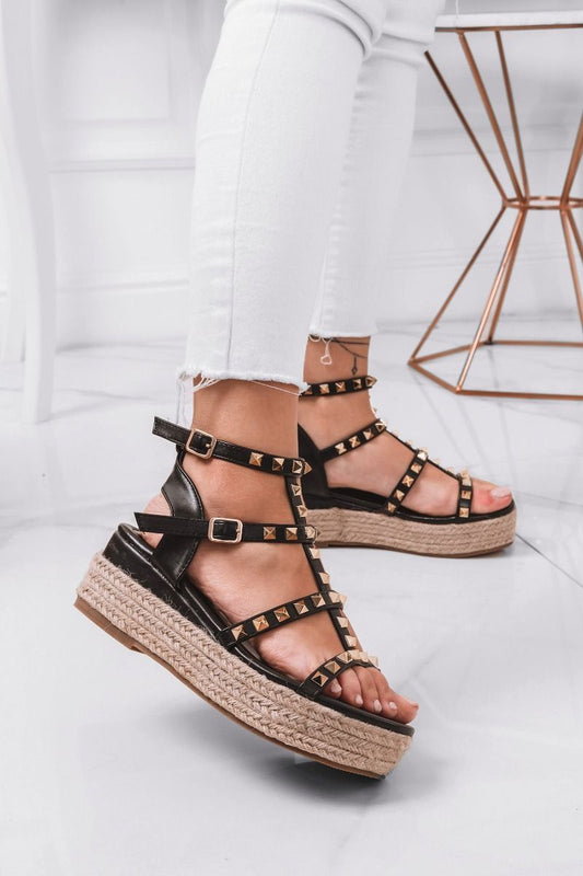 Black espadrille sandals with gold studs