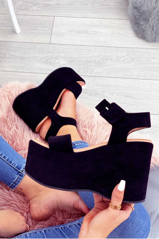 Black wedge platform sandals