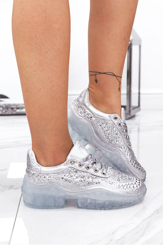 DIVA -  Silver sneakers with rubber sole and jewels