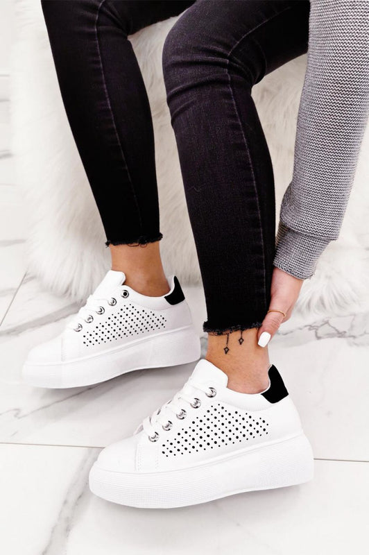BRIDGET - White sneakers perforated with chunky sole and black back