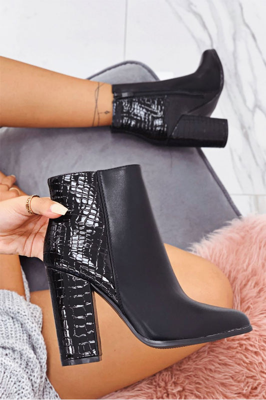 Black ankle boots with crocodile-effect back