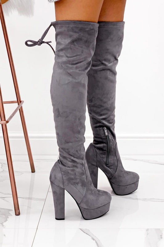 Botas grises de ante por encima de la rodilla Cloris