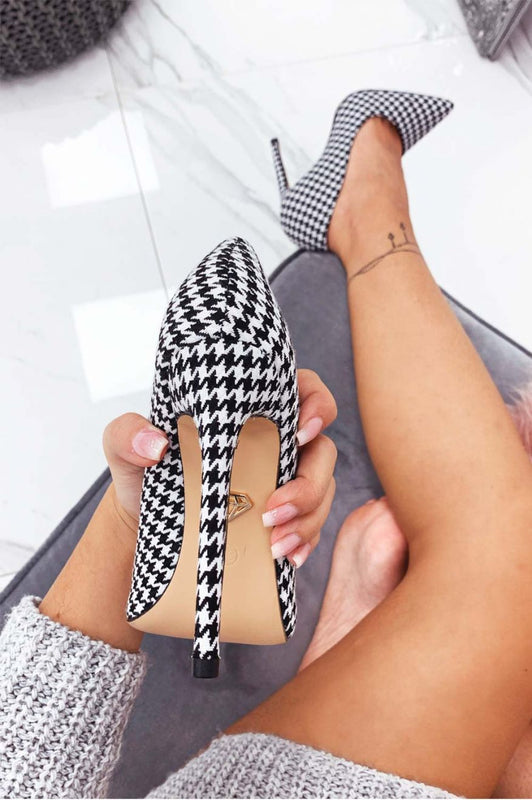 LEXIE - Escarpins noirs pied-de-poule à talons hauts