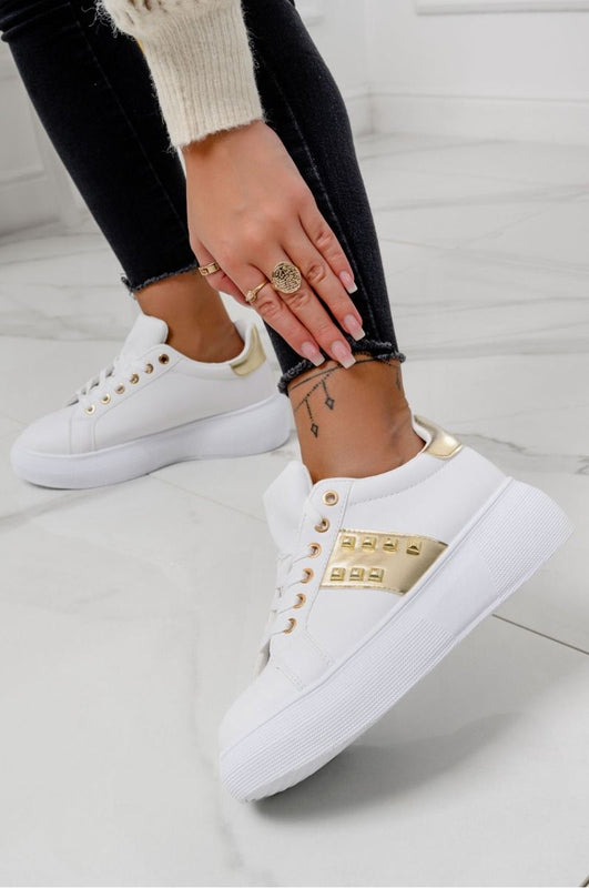 FORTUNA - White sneakers with chunky sole and golden studs