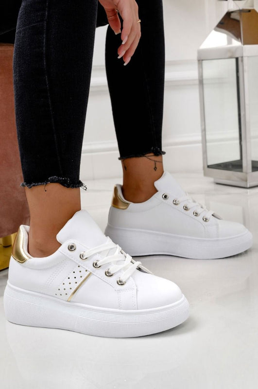 ISABELLA - White sneakers with chunky sole and golden details