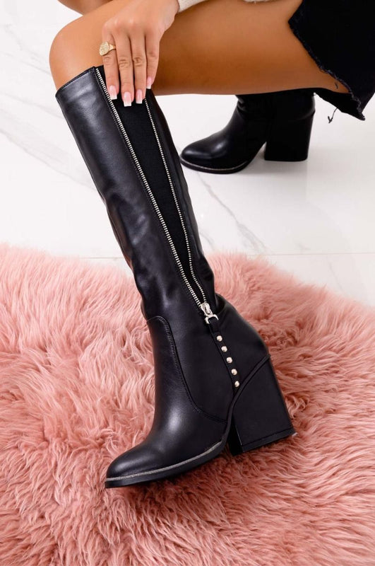 Bottes noires avec élastique et fermeture éclair latérale Alexoo