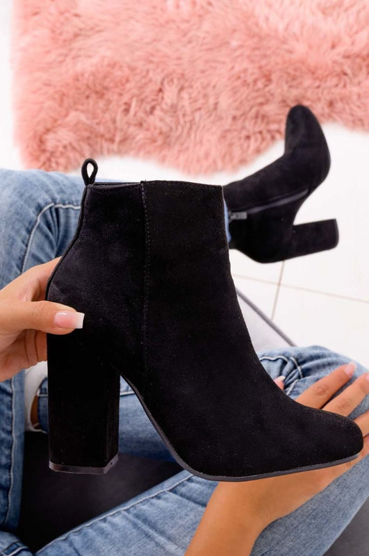 Black suede ankle boots with comfortable heel