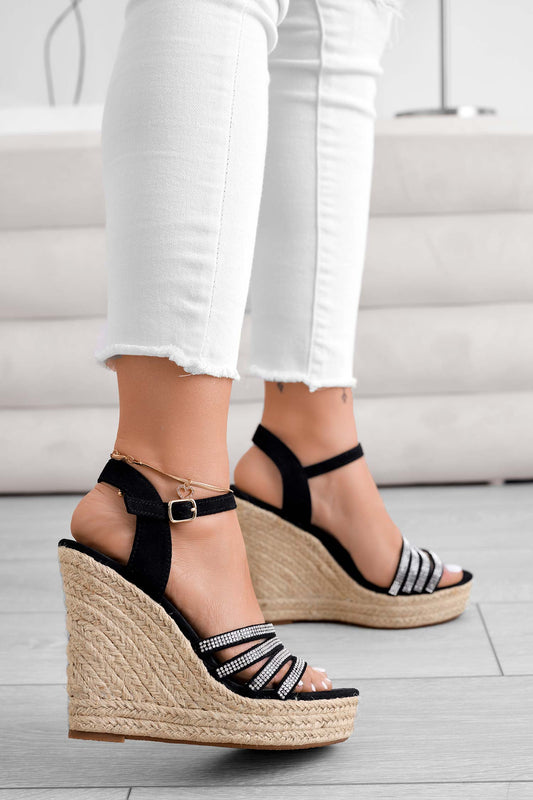 SANTA FE - Black espadrille sandals with jeweled straps