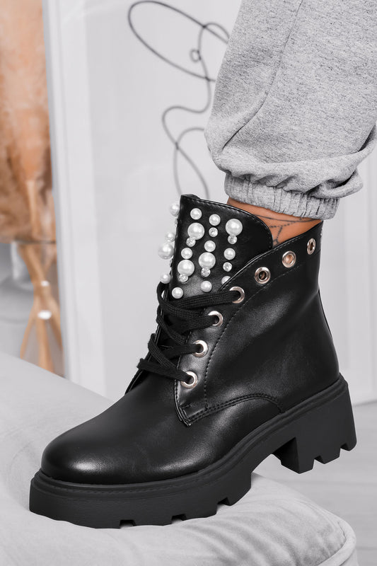 Bottines noires avec perles et strass