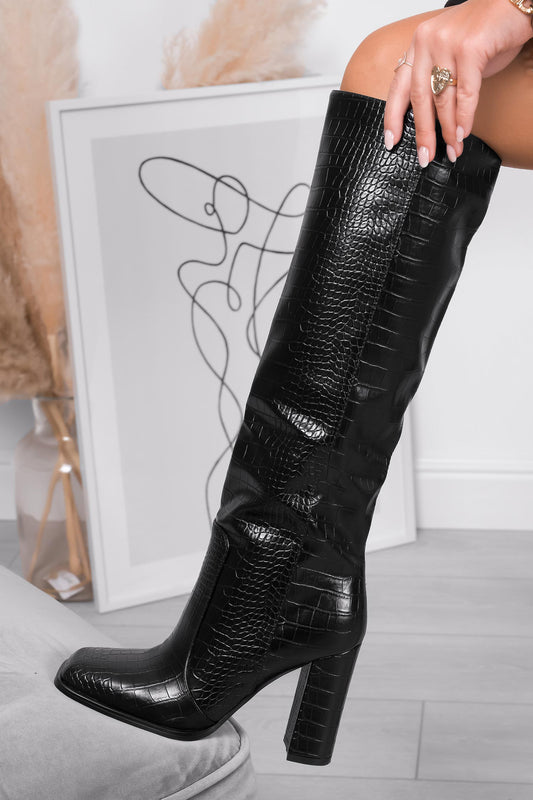 ANGELICA - Alexoo black boots with crocodile print