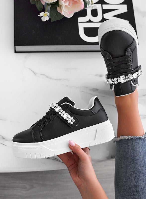 ABEL - Black sneakers with rhinestone band