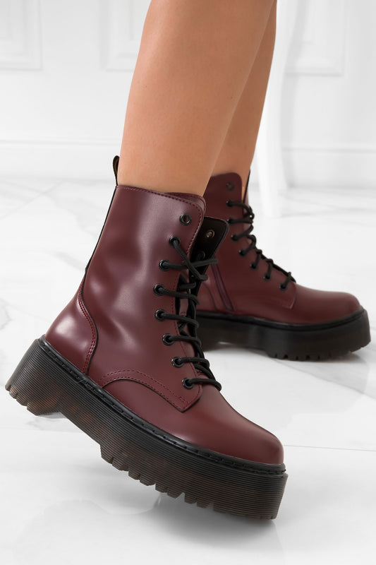 ANDREA - Bordeaux faux leather ankle boots with laces