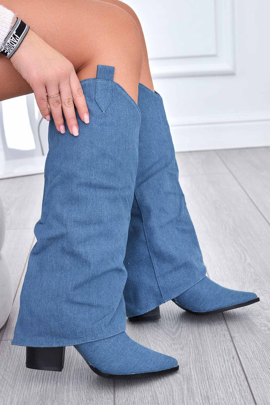 Bottes camperos bleu jean avec revers