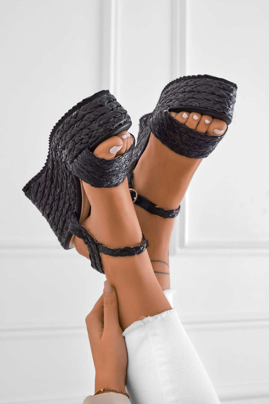 ASJA - Black wedge sandals