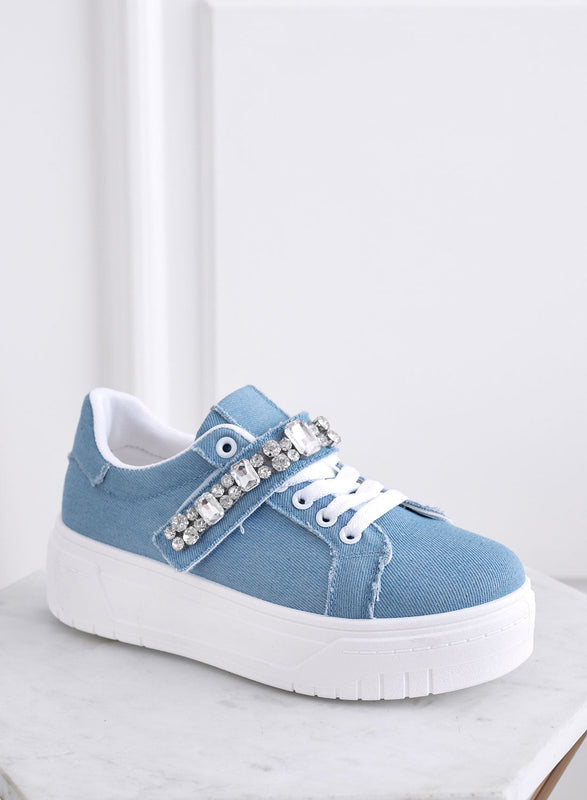 ABEL - Blue denim sneakers with rhinestone band