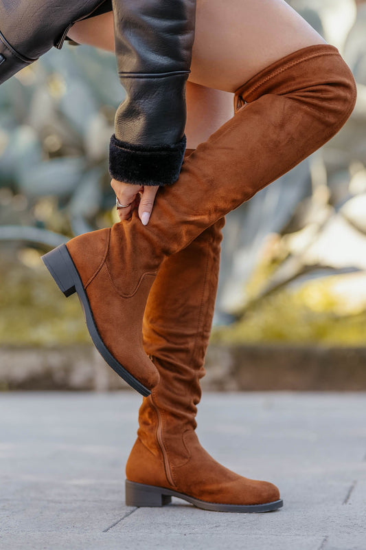 DOREEN - Camel suede boots over the knee