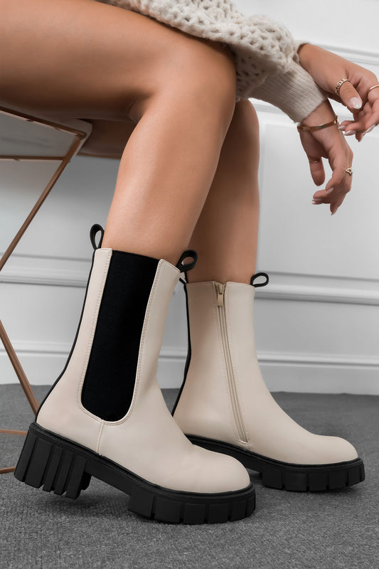 LAURA - Beige ankle boots with sidespring