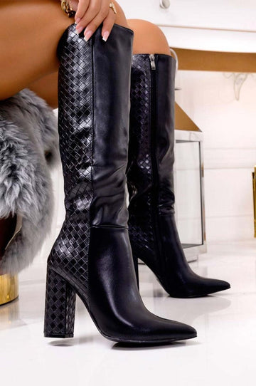 Bottes noires en similicuir avec talon confortable