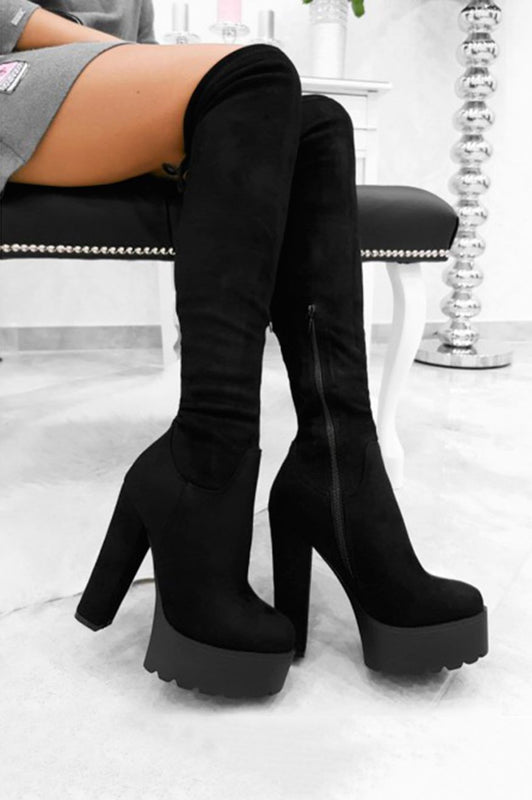 ELETTRA - Black suede over the knee boots