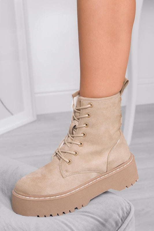 LARISSA - Bottines Alexoo beige en daim avec semelle épaisse