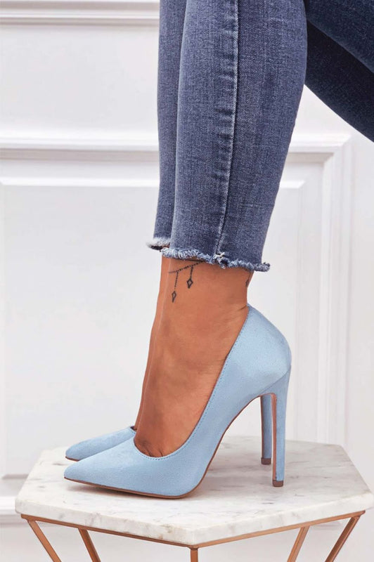 LEXIE - Escarpins bleu ciel en daim avec talon haut