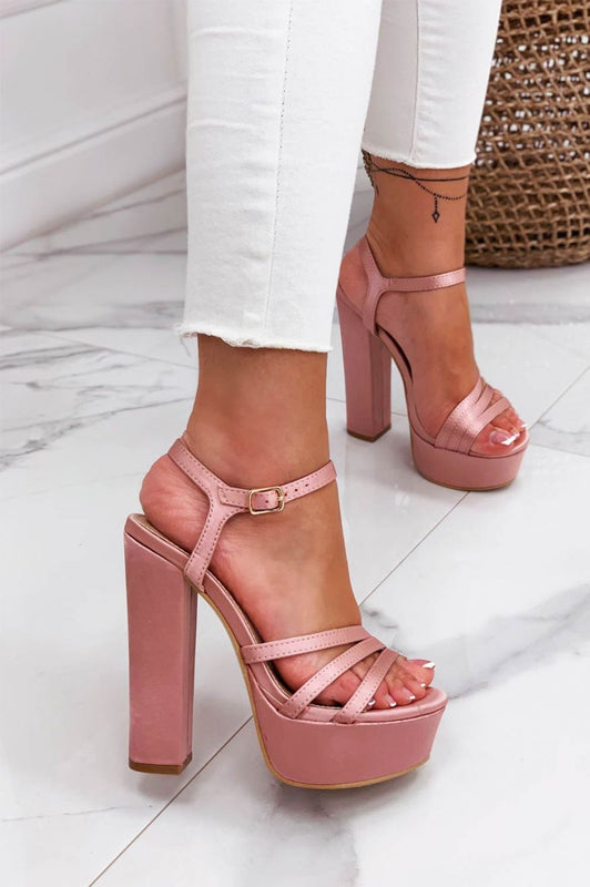 BROOKE - Pink satin sandals with high heels