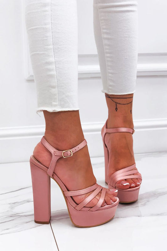BROOKE - Pink satin sandals with high heels