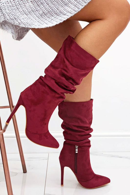 ROLITA - Alexoo Bottes bordeaux en daim à talons hauts