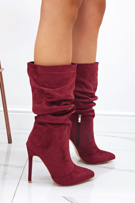 ROLITA - Alexoo Bottes bordeaux en daim à talons hauts