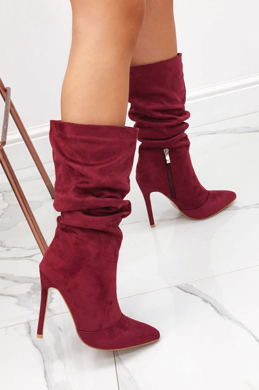 ROLITA - Alexoo Bottes bordeaux en daim à talons hauts