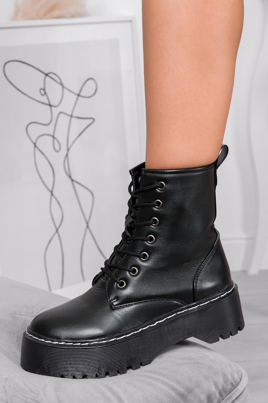 LARISSA - Black Alexoo combat boots in faux leather with thick sole