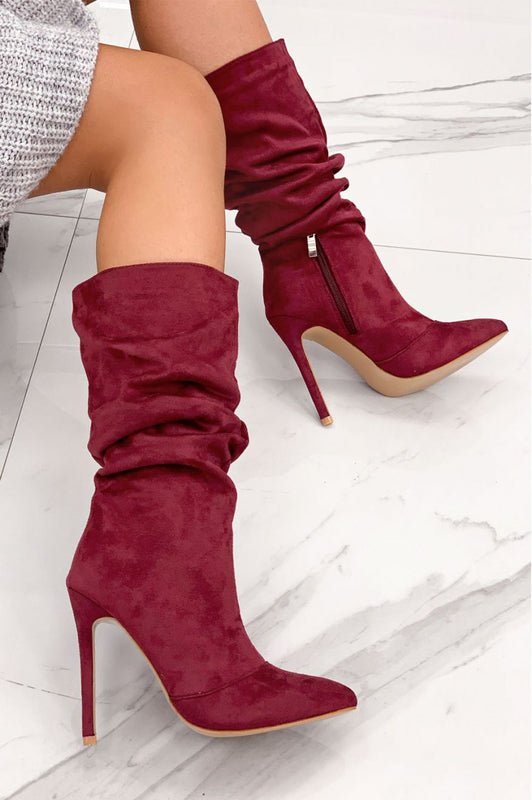 ROLITA - Alexoo Bottes bordeaux en daim à talons hauts