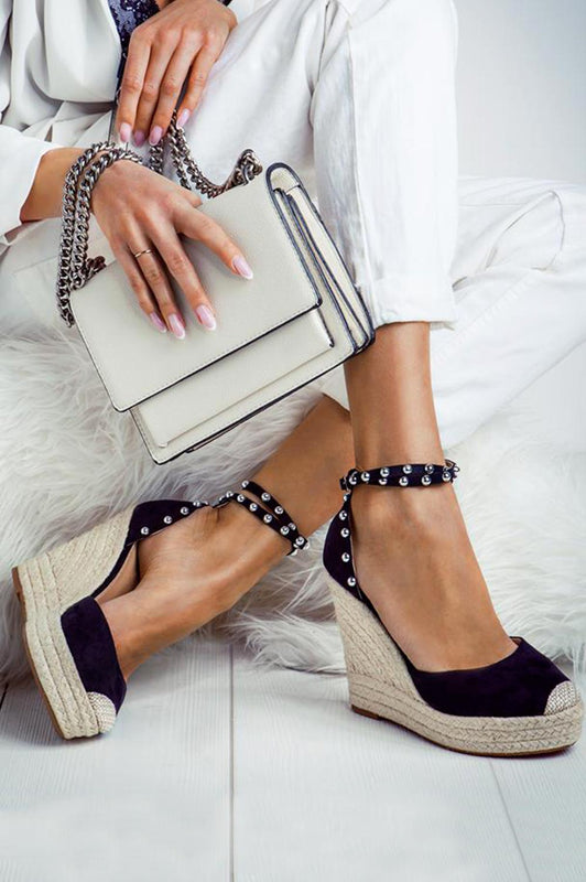 Espadrillas nere con zeppa alta e borchie Dominic