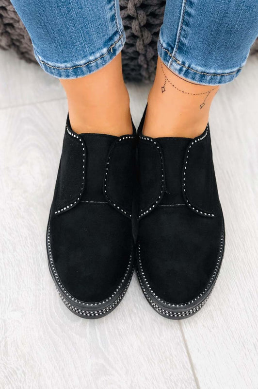 AURORA Black suede loafers with rhinestones