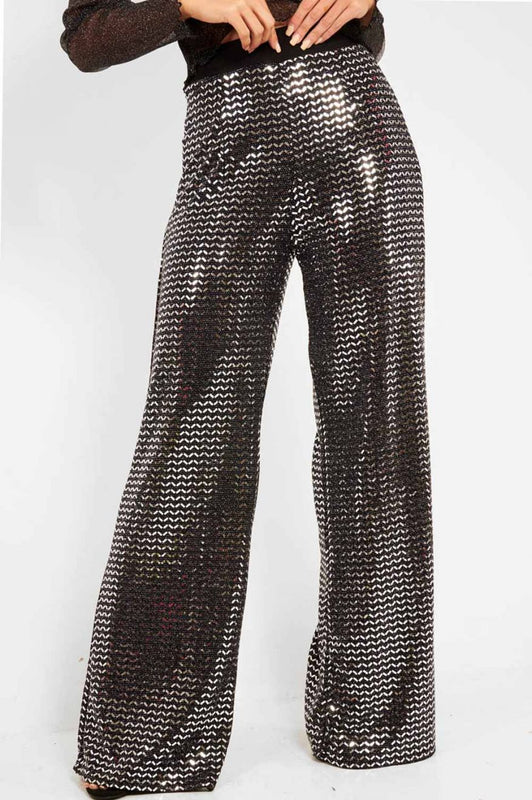 Pantalon palazzo à paillettes Noir