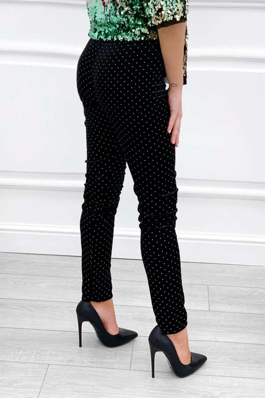Leggings de terciopelo con tachuelas Negro