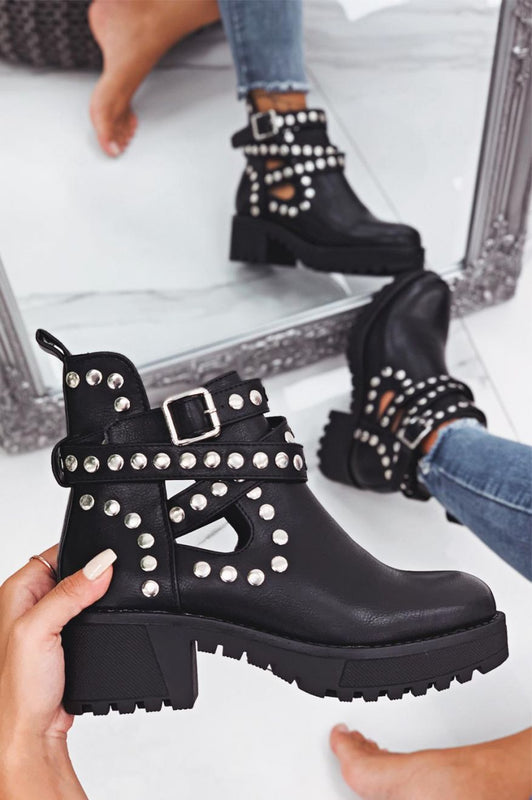 Bottines biker noires avec clous