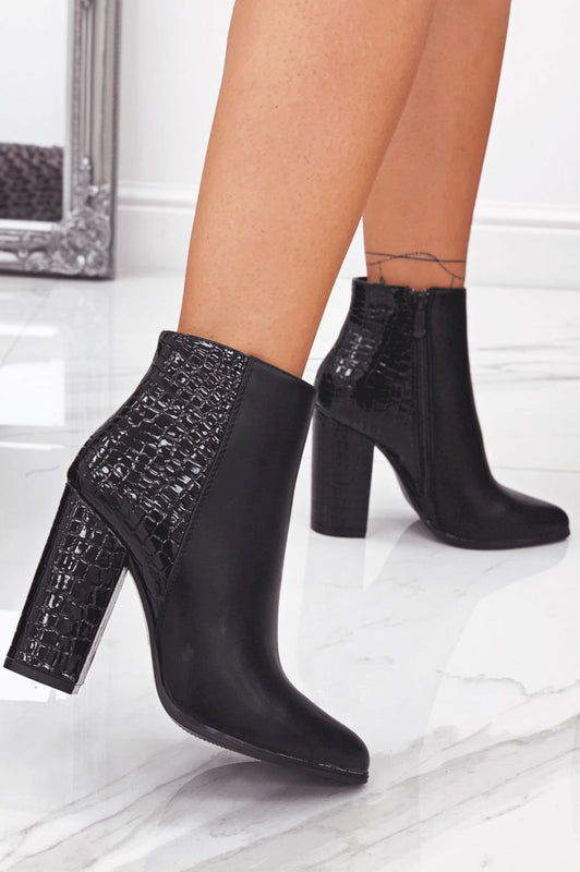 Black ankle boots with crocodile-effect back