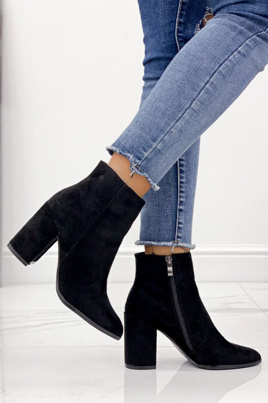 Black suede ankle boots with comfortable heel
