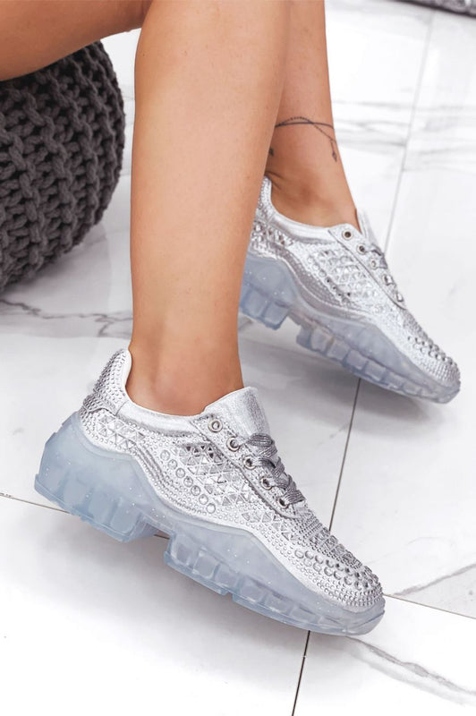 DIVA -  Silver sneakers with rubber sole and jewels