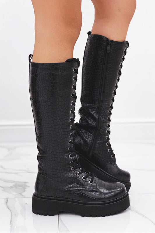 MELODY - Black boots with crocodile print