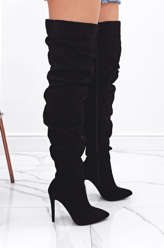 ROSY - Black suede over the knee boots with high heel