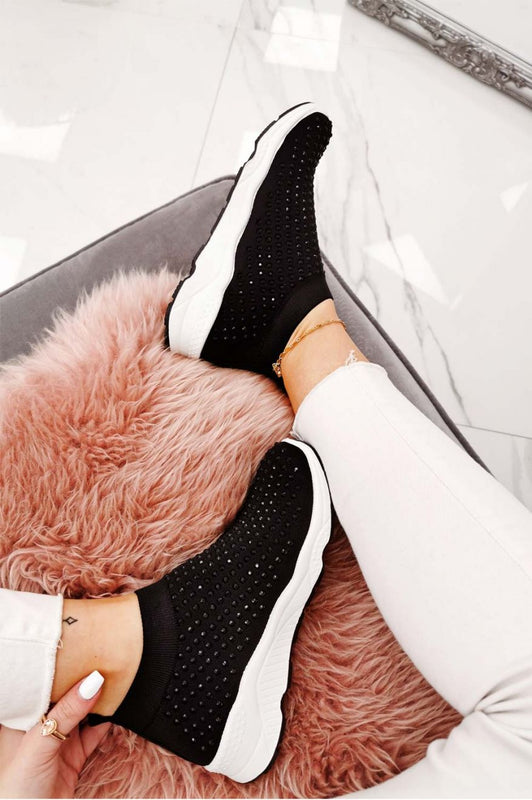 Baskets noires en tissu élastique et strass