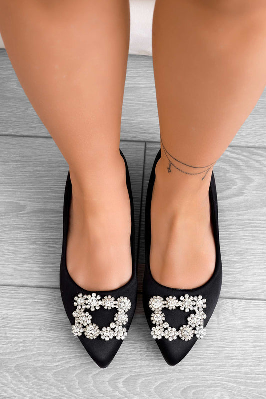 Ballerine nere in raso con gioiello