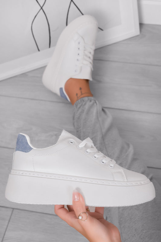 TERESANNA - White sneakers with high wedge and blu back