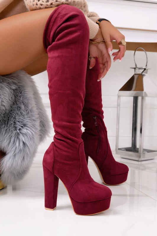 CLORIS - Burgundy suede over the knee boots