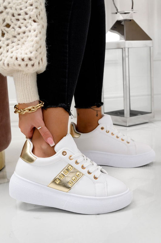 FORTUNA - White sneakers with chunky sole and golden studs