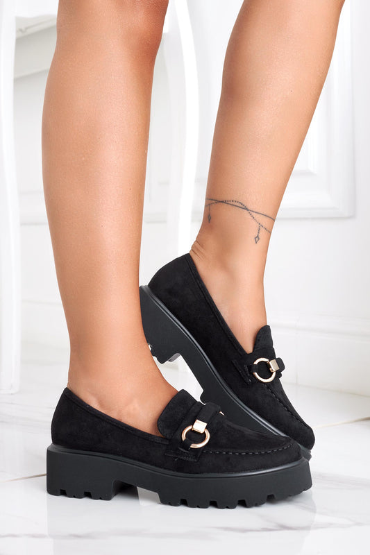 Mocassini neri con fibbia oro