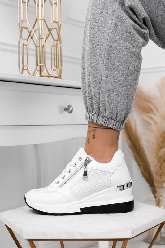 Baskets blanches avec fermeture éclair latérale